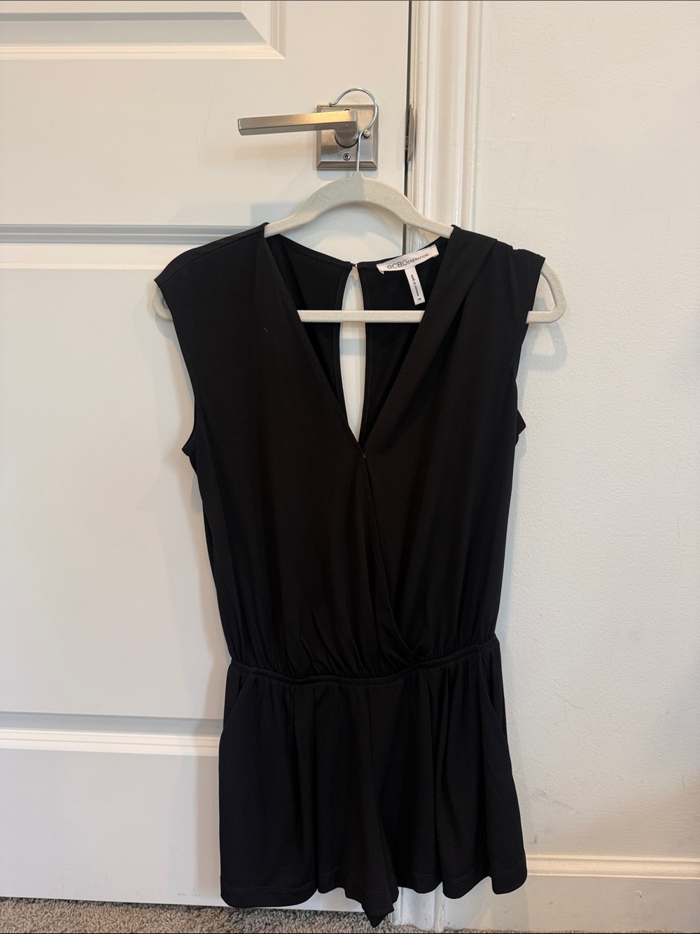 BCBGeneration Black Sleeveless V-Neck Romper Dress